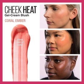 Maybelline Cheek Heat Gel-Cream Blush Makeup, Lightweight, Breathable Feel, Sheer Flush Of Color, Natural-Looking, Dewy Finish, Oil-Free, Coral Ember, 0.27 Fl Oz