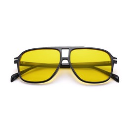 COASION Retro Pilot Sunglasses for Women Men Classic Rectangle Double Bridge Glasses Oversized 70s Vintage Eyewear UV400 Protection(Glossy Black Frame/Yellow Lens)