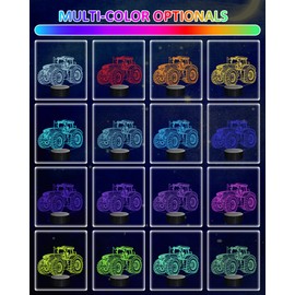 Tractor 3D Night Light, FULLOSUN Truck Illusion Optical Hologram Bedside LED Lamp with16 Color Changing Remote Control Dimmable Timer, Cool Bedroom Table Decor Birthday Gift for Kid Boy Teen Men