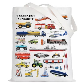 LEVLO Transport ABC Canvas Tote Bag Vehicle Alphabet Gift Transport Alphabet Shoulder Bag Car A-Z Merchandise, Transport Tote