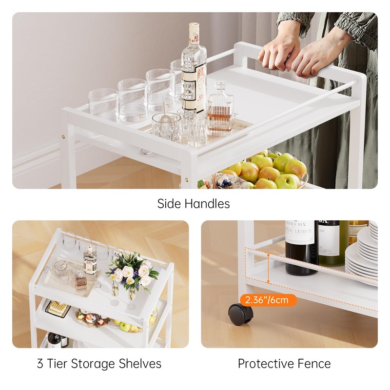 HITNET White Bar Cart, Home Bar Serving Cart, Kitchen Trolley