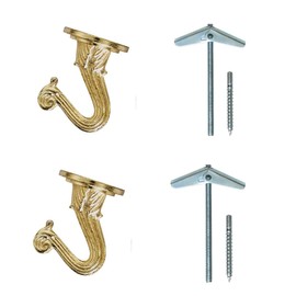 Rocky Mountain Goods Ceiling Swag Hook 2 Pack with Mounting Hardware - 1 1/2” Heavy Duty Swag Hooks for Hanging Planter, Ceiling or Extender Chains - Easy Install with Screws/Brackets (Brass)