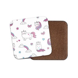 1 x Unicorn Cat Drinks Coaster - Cute Rainbow Kitten Girls Kids Fun #8530