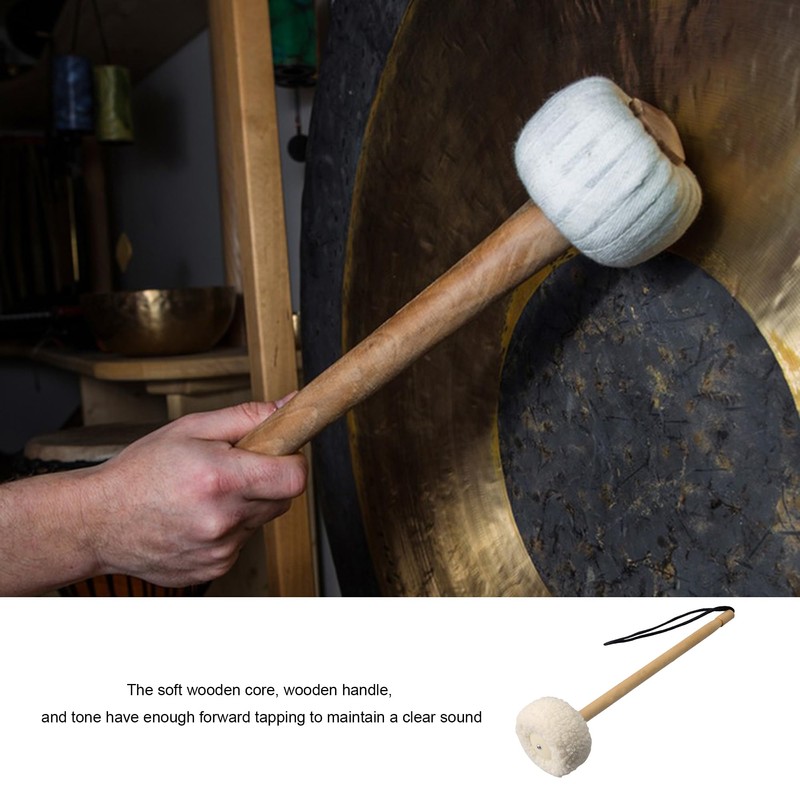 Bstinay 1.6x36cm Beige Gong Mallet Wooden Core with Velvet Head