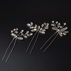 Bridal Hair Accessories, Beusoulover 3pcs Crystal Wedding Hair Pieces, Handmade Rhinestone Bridal Hair Pin for Women, Girls, Bridesmaids (Silver) (Silver 1)