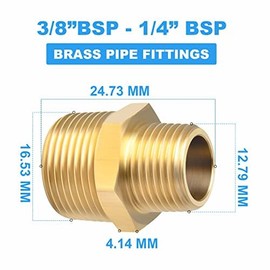 ERGAOBOY 2 Pcs 3/8" BSP Male Thread - 1/4" BSP Male Thread Brass Reducer Hex Nipple Connector Pipe Fittings