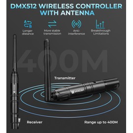 Vangoa Wireless DMX Controller Dfi DJ 2.4G 7 Receivers & 1 Transmitter Lighting Control with Bag, Adapter, for LED Stage Disco Party Bar Lighting Artistic Performances, Black