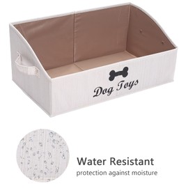 Geyecete Large dog toy bin dog toy box storage box - Foldable Fabric Trapezoid Organizer Boxes with Handle, Collapsible Basket for Dog Toys (Beige-DOG)