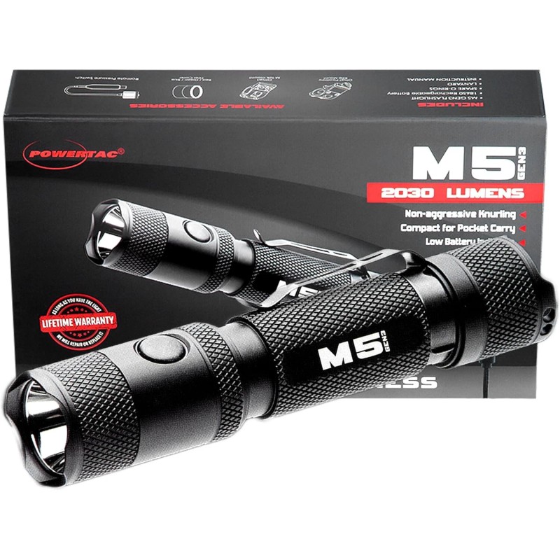 Powertac M5-G3 2030 Lumen Rechargeable LED EDC Flashlight w/Magnetic Charger