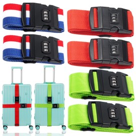 6 Pack Luggage Straps with Combination Lock, Adjustable Suitcase Straps for Secure Travel, Color-Coded (Red/Green/Three Colour)