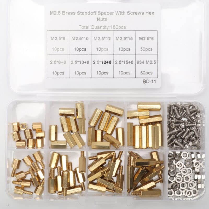 180pcs M2.5 Standoff Kit - Male Female Hex Brass Spacer