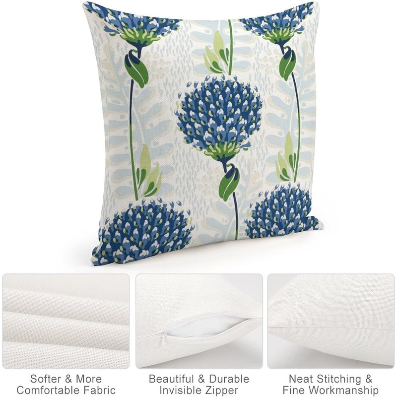 POMOTER Blue Flower White Check Throw Pillow Cover,Traditional Checkered Decorative