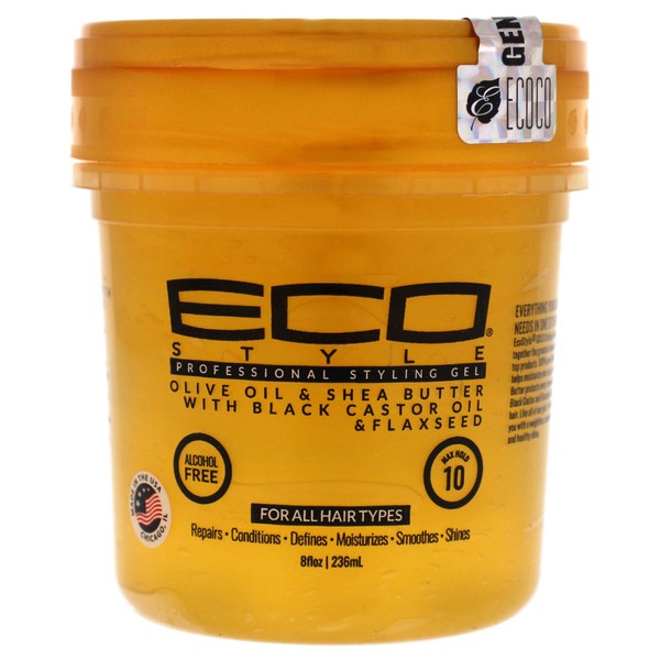 Ecoco Eco Style Gel - Olive Oil And Shea Butter Black Castor Oil And Flaxseed - Superior Hold And Healthy Shine - Helps Moisturize Scalp - Repairs Damaged Follicles - Promotes Hair Growth - 8 Oz