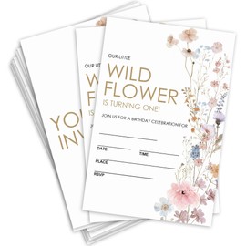 IKFRGN 1St Birthday Party Invitations For Boys & Girls-20 Pcs Boho Wildflower Theme Party Invites Cards With Envelopes-Double-sided Birthday Party Celebration Favors & Supplie-A20