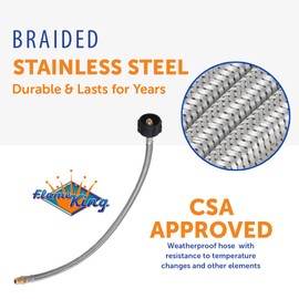 Flame King FK-SSPT-18INX2 1/4" Male NPT Adapter (Not Flare), Stainless Steel Braided Propane Pigtail Hose 2-Pack for RV Regulators, Steel/Black/Brass