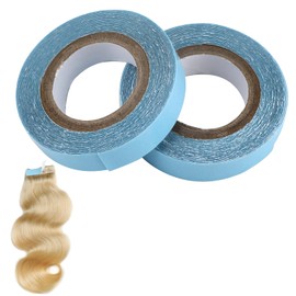 2PCS Hair Extensions Tapes, 1cm*3 yards Wig Tape Double Sided Extra Strong Toupee Tape for Hair Weft Replacement Hairstyling Essentials for Girls Women (Blue)