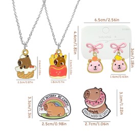 Kids Jewellery Sets for Girls, 6 Pcs Capybara Pin Badges, Bracelet and Necklace, Cartoon Animal Girls Jewellery, Jewelry Party Favors Gift, Brooch Bracelet Necklace for Kids