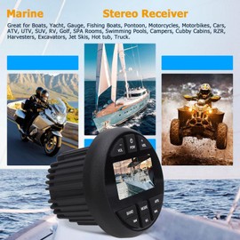 ciciglow Bluetooth Marine Boat Radio Receiver, Marine Gauge Stereo System, HD LCD Display, 45 x 4 Watts, AM FM Tuner MP3 AUX in USB Built in EQ, Track Search,