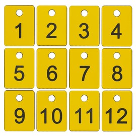 StayMax Plastic Numbered Tags Rectangle Key Number Tags Number Disc with Hole (1-50, Yellow)