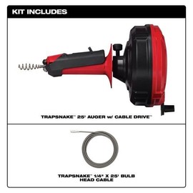 for Milwaukee Tool 49-16-2573 Trapsnake 25 Ft. Auger With Cable Drive Drain Cleaner