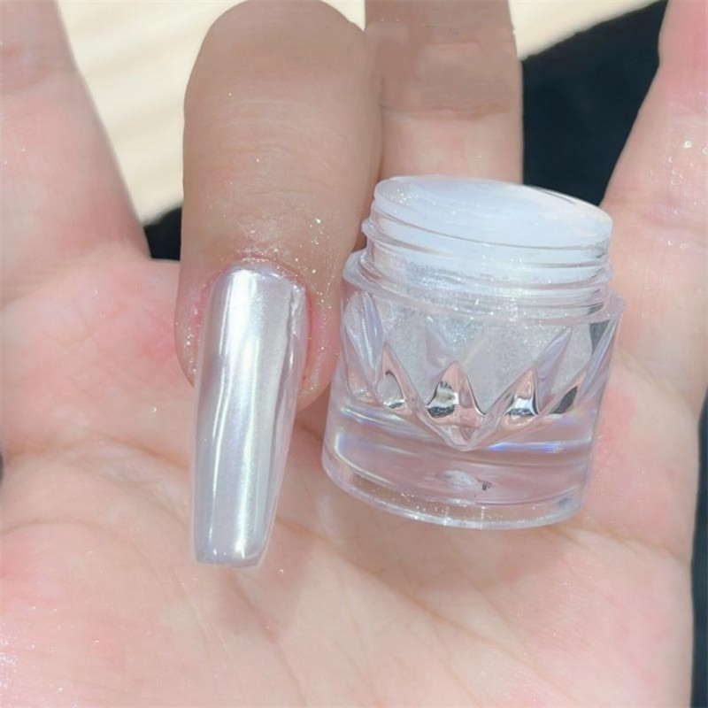Polvo para uñas con efecto espejo superbrillante, cromo perlado blanco,