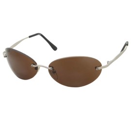 Men's Rimless Sunglasses | Matrix Morpheus NEO Type Costume Black Round Oval (Silver Brown Lens)