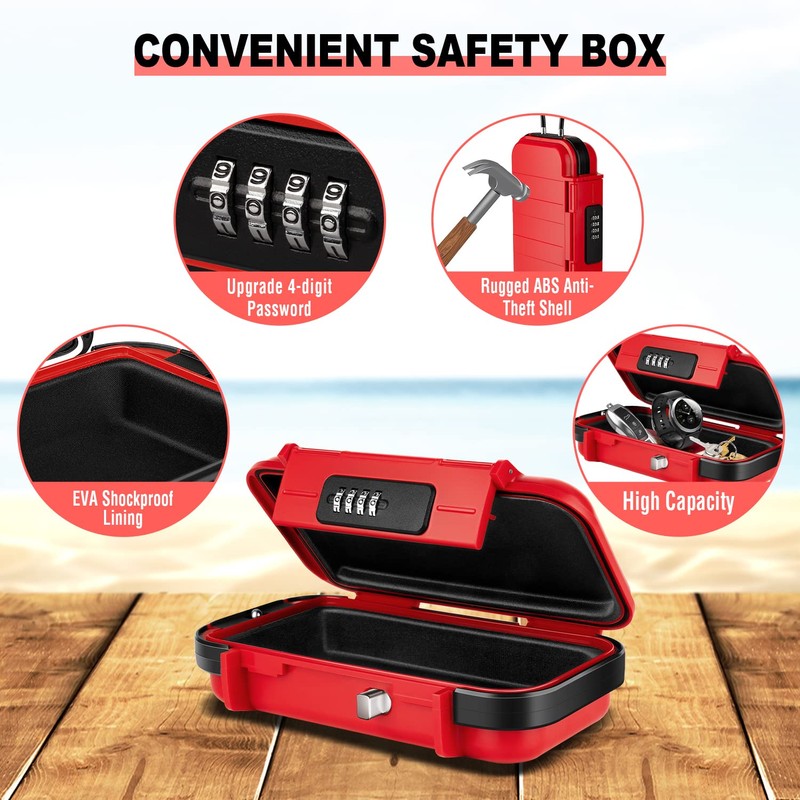 HUANLANG Portable Safe Lock Box, Beach Travel Safe Waterproof Small