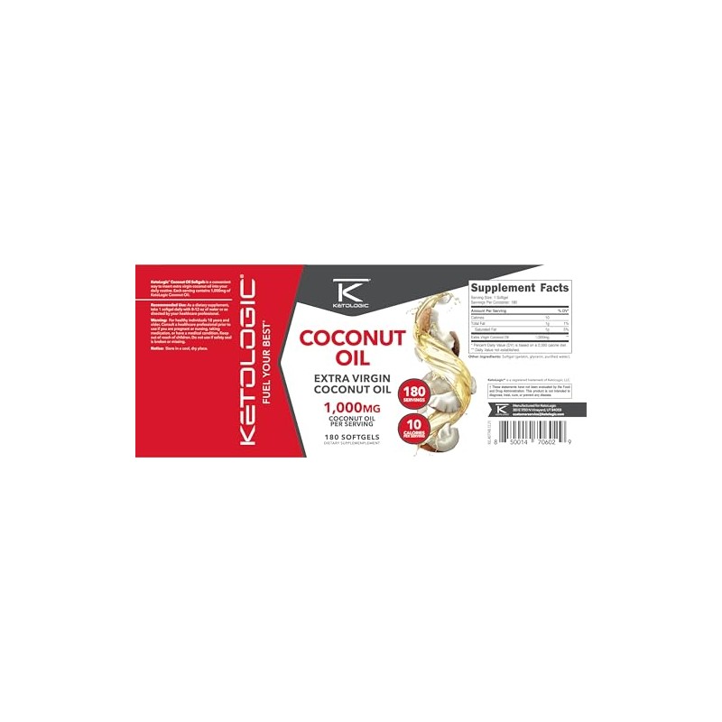 Ketologic- “Aceite de Coco (180 cápsulas) (1,000MG de Aceite de
