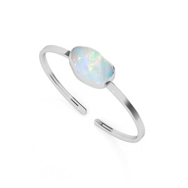 LUSTRE AND LIGHT 18x13mm Rough Natural Ethiopian Opal Adjustable Twister Bangle Bracelet for Women in Sterling Silver, October Birthstone Jewelry Gifts for Her Birthday, Anniversary, Graduation