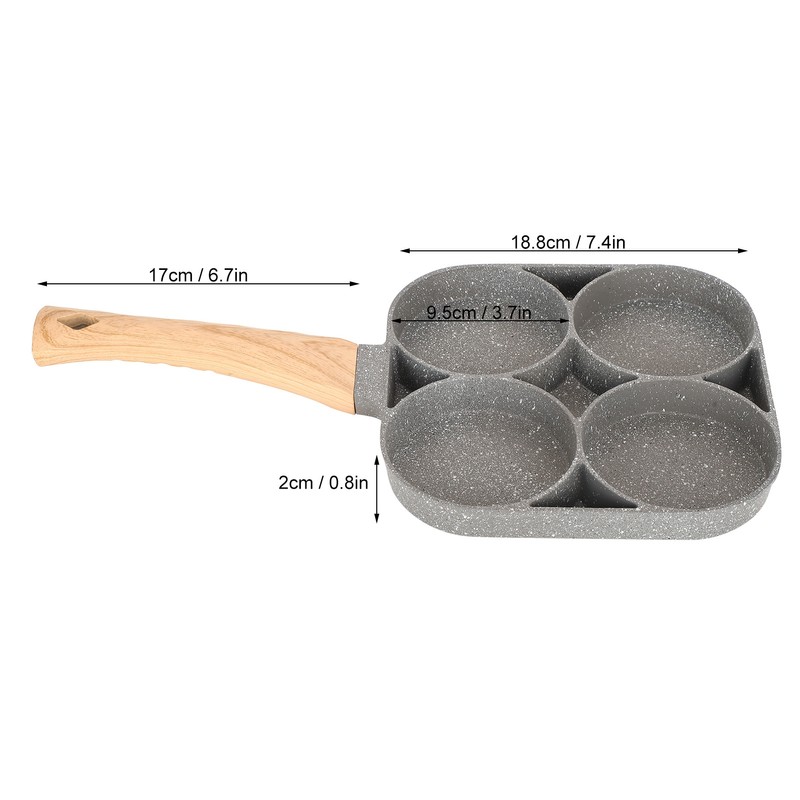 4‑Hole Egg Frying Pot Pancake Pan with Wood Handle for