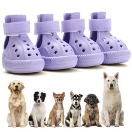 Dog Shoes for Hot Pavement,Non-Slip Waterproof Breathable Easy to Clean Put On and Take Off Dog Boots,Paw Protector for Hot Summer Roads Winter Snow (Purple, Size 7:(2.95"x2.36") (L*W))