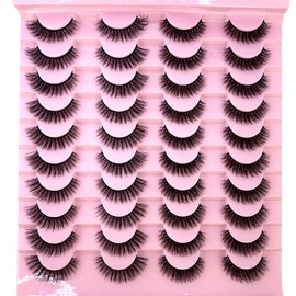 HBZGTLAD 20 Pairs 25 mm 3d Mink Lashes Bulk Faux with Custom Box Wispy Natural Mink Lashes Pack Short Wholesales Natural False Eyelashes (ja17)