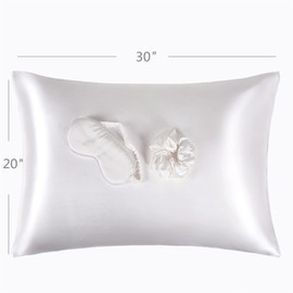 URLINENS Satin Pillowcase for Hair and Skin, Vegan Silk Pillowcase Set-2 Ivory Satin Pillowcases Queen Size, 1 Eye Mask, 1 Scrunchie-Luxury Sleep Set, White Pillow Cases with Envelope Closure