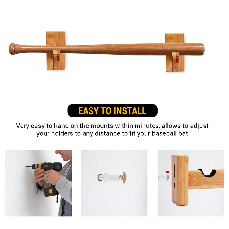 TOBWOLF 2PCS Baseball Bat Wall Mount Display Rack, Horizontal Display