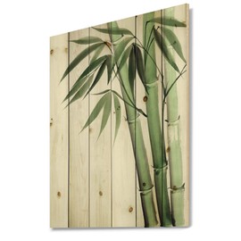 DesignQ Palm Bamboo Detail Ii Traditional Wood Wall Decor, Green Wood Wall Art, Large Floral Wood Wall Panels Printed On Natural Pine Wood Art