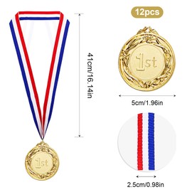 Omevett 12 Pcs Gold Medals for Children Sports Day Medals 2 inch Metal Medals for Kids Adults Winner Medal with Ribbon 1st Medals Award for Competition Party Gymnastic Medal