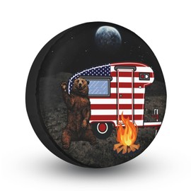 Spare Tire Cover for RV, Trailer, SUV, Off-Road Vehicle, Camper, Trucks Waterproof Sun Protection Black (Space and Bear, 17" for tire Diameter 31.49"-32.67"/80-83cm)