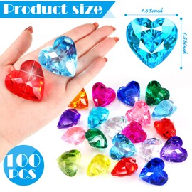 Hicarer 100 Pieces Diving Gem Pool Toys Colorful Big Diamond Acrylic Heart Shape Gems Summer Underwater Swimming Pool Toys Swimming Training Gift for Kids Party Favors Birthday Decorations Prizes