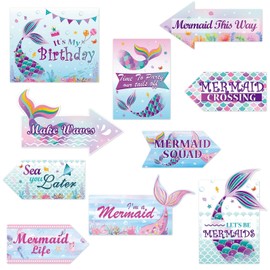 WERNNSAl 10PCS Mermaid Birthday Party Decorations - Mermaid Sign Party Decorations for Girls Kids Ocean Mermaid Theme Birthday Party Supplies under The Sea Mermaid Decor for Baby Shower Summer Party