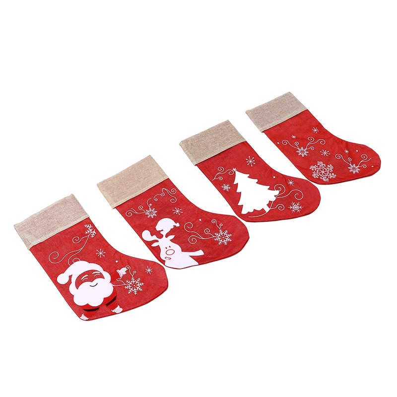 Christmas Stocking Decorative Cartoon Pattern Cuff Stocking Ornament for Tree