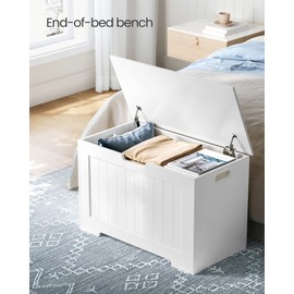 VASAGLE Storage Chest, 29.9 Inches Width Storage Bench, Entryway Bench with 2 Safety Hinges, Shoe Bench, Farmhouse Style, for Entryway, Bedroom, Living Room, Cloud White ULHS11WT