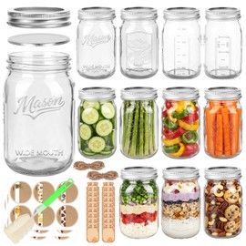 32oz Glass Mason Jars Wide Mouth 12-Pack with Airtight Lids & Markings