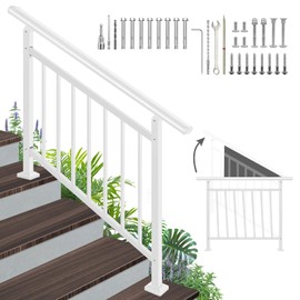 Adjustable Handrails for Outdoor Steps – White Metal Stair Railing with Installation Kit, Outdoor Handrail Fits 1 to 4 Steps or Horizontal Use, Wrought Iron Hand Rails for Porch, Deck