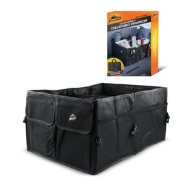 Armor All Trunk Organizer for SUV & Car, Extra-Large 9 Compartment Collapsable Lightweight Waterproof Car Organizer, 3 Compartments, 4 Mesh Pockets, 2 Pockets, 20.5” x 14.5” x 10”, Compression Buckles