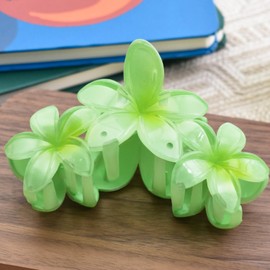 Plumeria Shape Hair Claw Clip Vivid Floral Large Non-Slip Hair Accessories 4.3" x 2.6" for Thick Hair Women Girls, Light Green