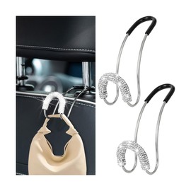KHGUZ Bling Car Headrest Hook, 2PCS Crystal Rhinestone Vehicle Seat Purse Bag Organizer Hanger, Diamond Automotive Backseat Storage Holder Hook Accessories, Universal for SUV Truck Van (White)