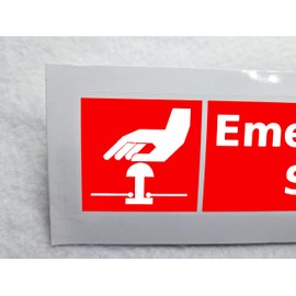 Emergency Stop Sticker Pack of 5 Waterproof Outdoor Vinyl Sticker 150 x 45 mm
