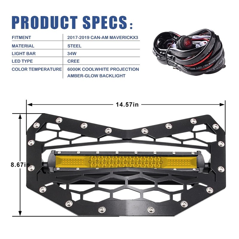 Chelhead Black Steel Grille with 11 INCH Yellow Slim Led