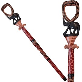 African Wood Decorative Walking Stick (Hand Made in Kenya) (Elephant Lion Black)