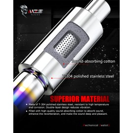 MZS Exhaust Muffler, Straight Through Stainless Steel Exhaust Tip 15" Length 2" Inlet 3" Outlet Universal for Car Sedan SUV Truck Vehicles - Titanium Burnt Tip